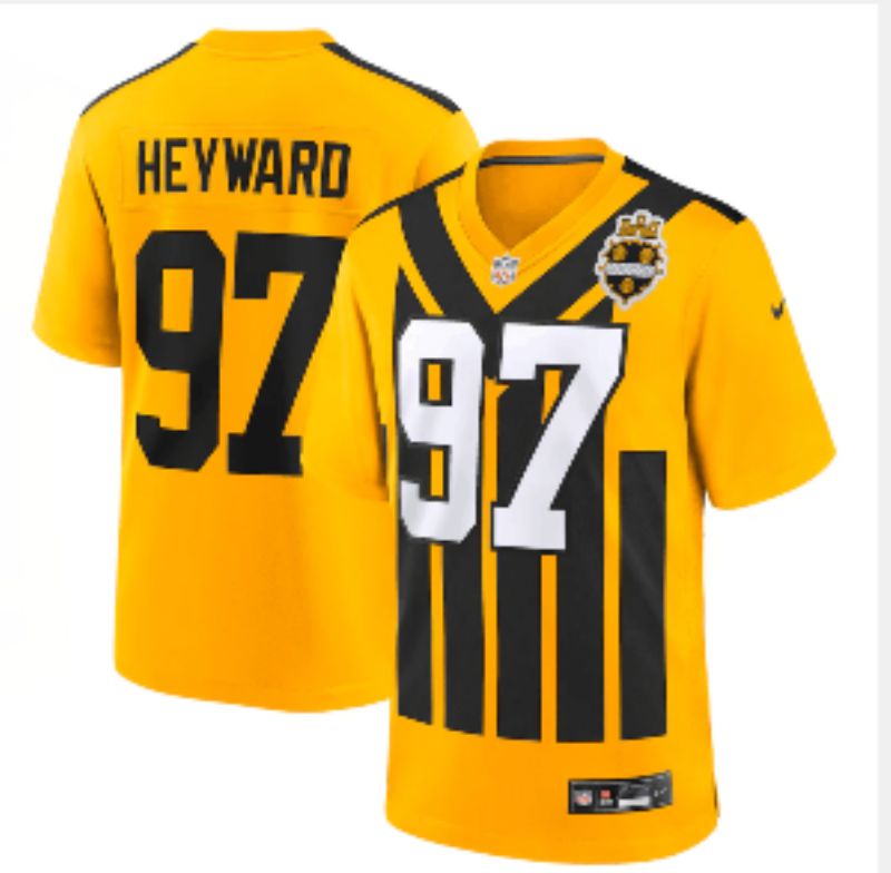 Men 2025 Pittsburgh Steelers #97 Heyward Yellow Retro Nike Limited NFL Jersey style 003